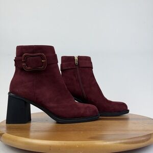 New Womens Torgeis Melody Burgundy Faux Suede Heeled Ankle Booties Size 9 M NWOB